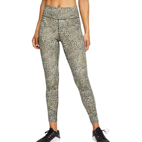 Nike Women's One Leopard Size Medium Print Mid-Rise 7/8th Green Leggings - Picture 1 of 8
